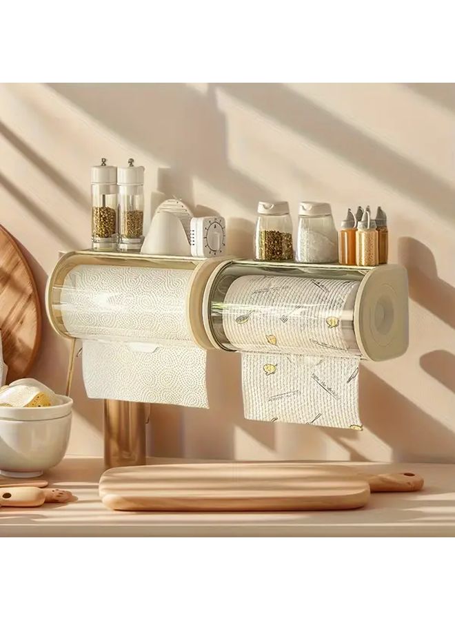 حامل مناشف ورقية رمادي بدون حفر مثبت على الحائط تحت رف منظم التخزين - Image 4